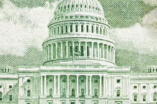 우리는 50 달러 지폐의 뒷면의 미 국회 의사당 건물 매크로 — 스톡 사진