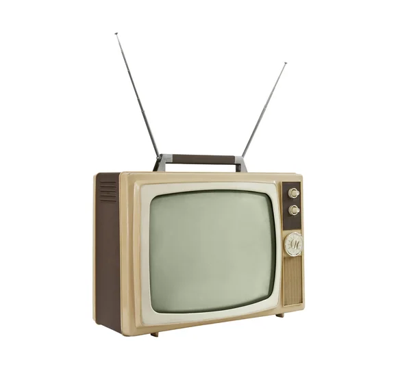 Televisão portátil da década de 1960 com antenas para cima - ângulo lateral — Fotografia de Stock