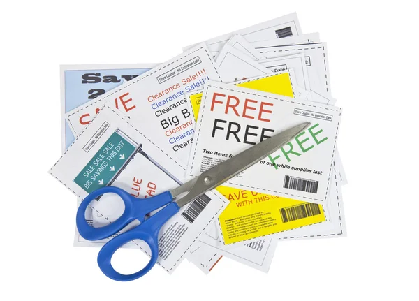 Completely Fake Fashion Coupons with Scissors — Stock Photo, Image