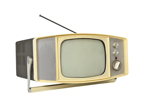Draagbare tv van de jaren 1960 met handvat stand en antenne. — Stockfoto