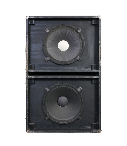 Giant 15 inch bass speakers in a thrashed grunge metal garage band cabinet. Every neighbors nightmare.