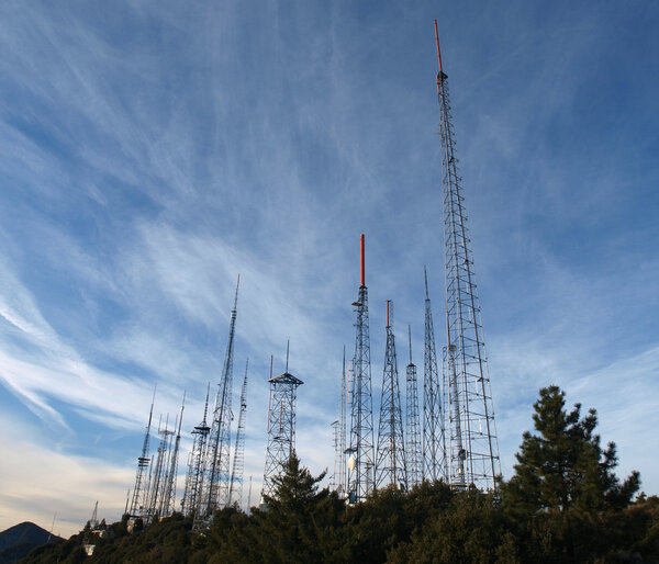 A thick array of communication towers on Mt Wilson in Southern California.