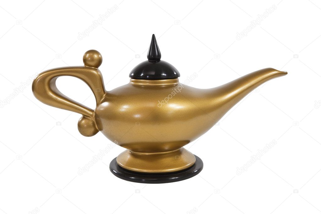 Golden Genie Lamp Isolated