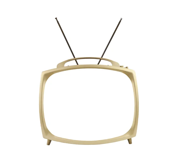 Leerer Bildschirm des tragbaren Fernsehers der 1950er Jahre mit hochgestellten Antennen — Stockfoto