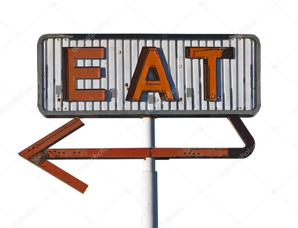 Vintage Arrow Eat Sign Isolated