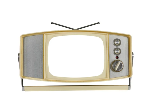 Televisão Portátil dos anos 1960 com suporte de tela e punho em branco — Fotografia de Stock