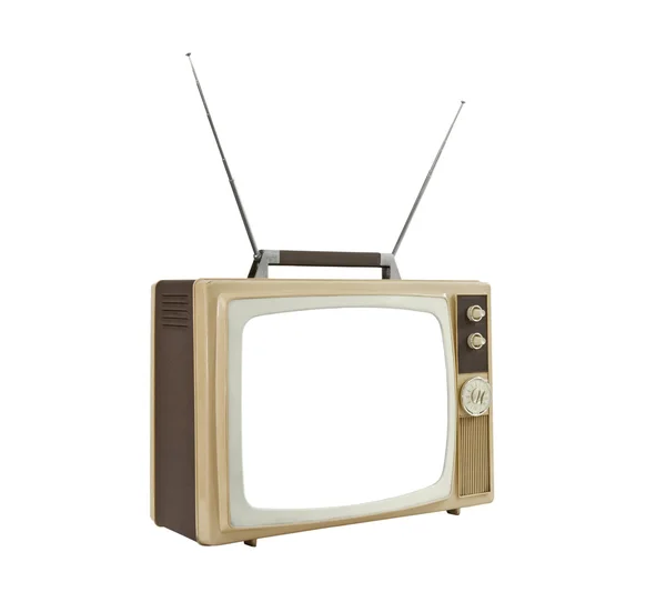Tragbarer Fernseher aus den 1960er Jahren mit aufgestellten Antennen und verdecktem Bildschirm — Stockfoto