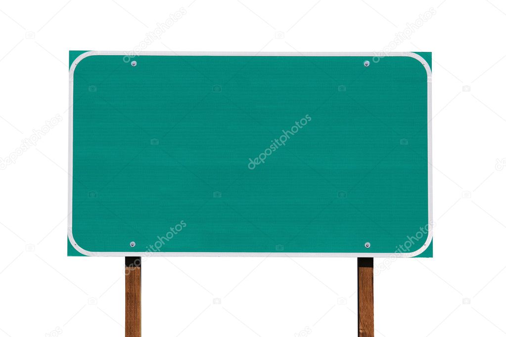 Big Blank Green Highway Sign Isolated