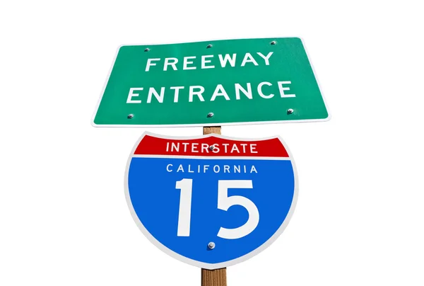 Sinal de entrada na auto-estrada Califórnia Interstate 15 isolado — Fotografia de Stock