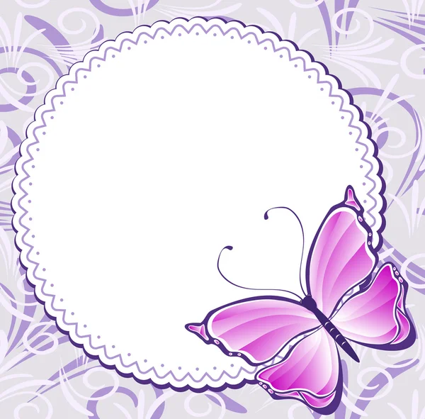 ピンクの蝶とビンテージ フレーム — ストックベクタ