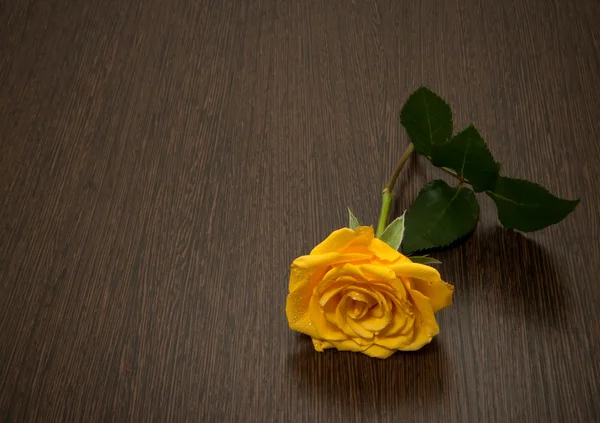 Κίτρινο τριαντάφυλλο σε ένα ξύλινο τραπέζι — Φωτογραφία Αρχείου