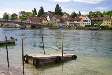 Mooring for boats on the river Rhine. Stein Am Rhein. Switzerlan clipart