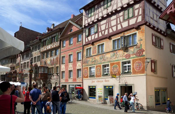 Painted facade of a historic building in the Swiss city Stein an — Stock Photo, Image
