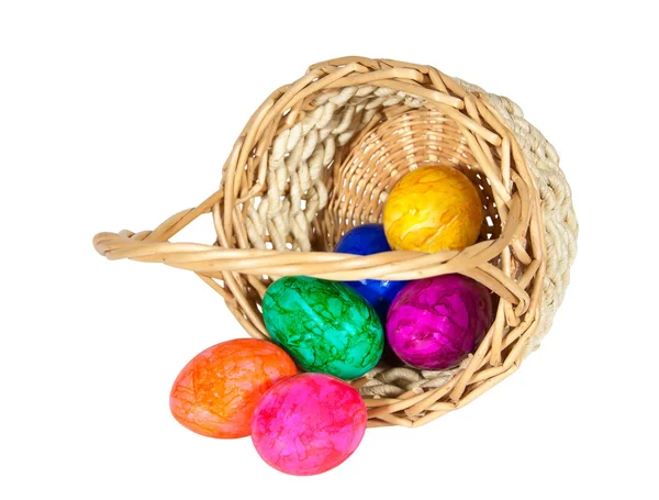 Easter eggs in a wicker basket — Stock Photo, Image