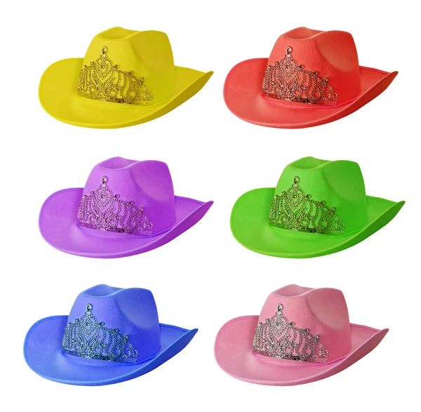Set di cappello da cowboy multicolore isolato su sfondo bianco . — Foto Stock