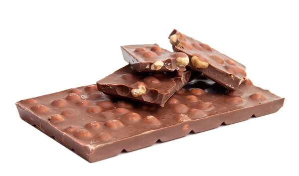 stock image Chocolate with whole nuts, isolated on a white background.