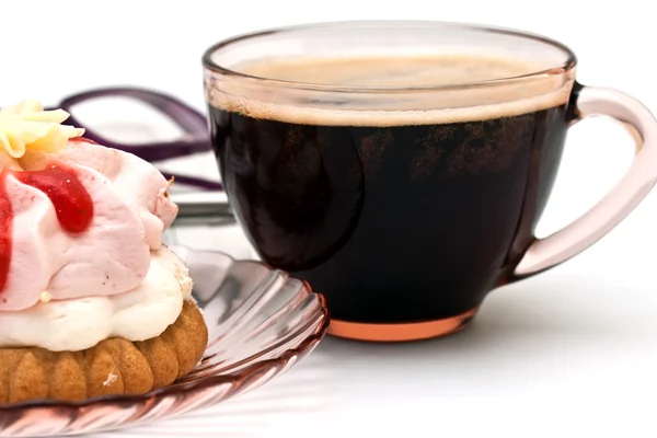 Egy csésze kávé és egy szelet torta. — Stock Fotó
