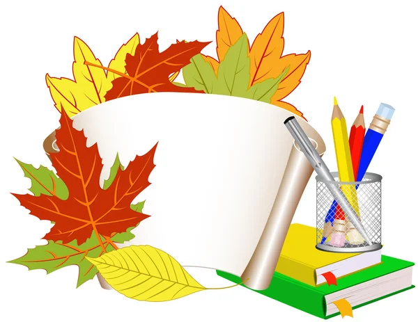 Bloc de notas con un lápiz sobre un fondo de hojas de otoño . — Archivo Imágenes Vectoriales