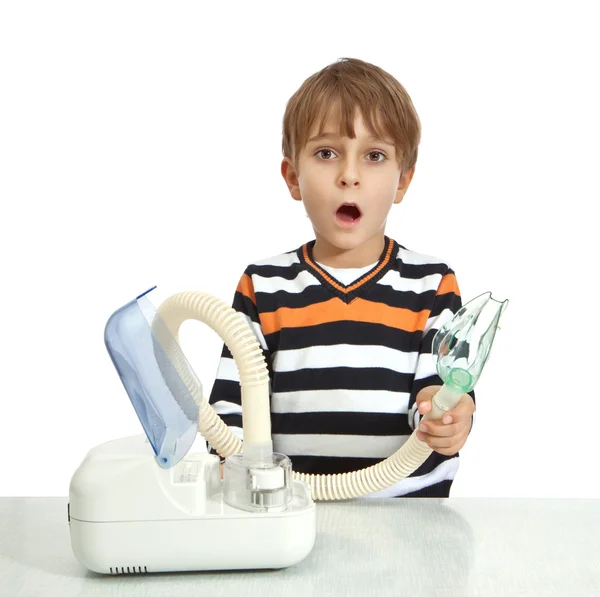 Little boy makes inhalation with nebuliser — Stock Photo, Image