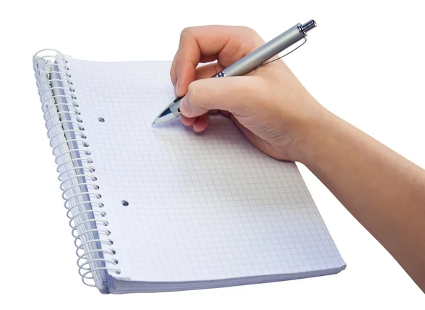 Σημειωματάριο και στυλό. απομονώνονται σε λευκό φόντο. — Φωτογραφία Αρχείου