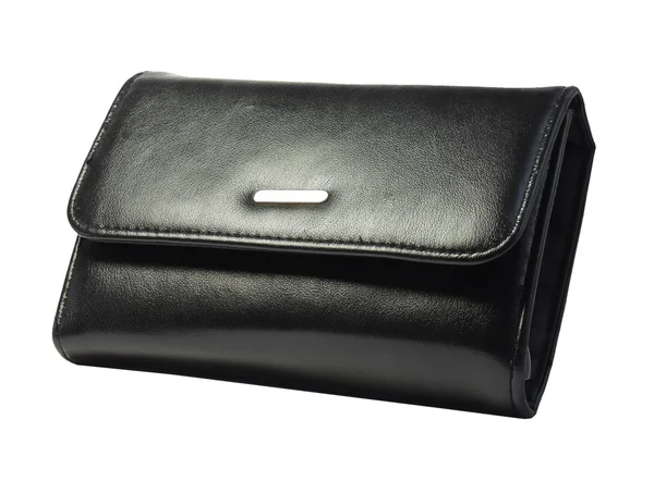 Zwarte portemonnee, geïsoleerd op een witte achtergrond. — Stockfoto