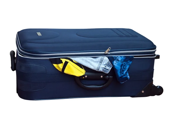 孤立在白色背景上的蓝色行李箱. — 图库照片