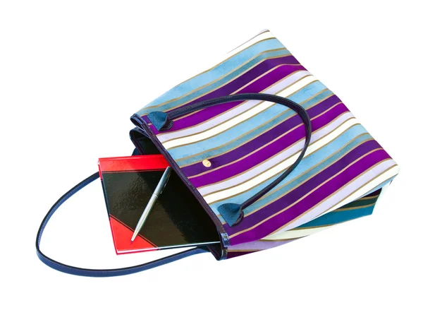 Modische Damenhandtasche mit Notizbuch und Stift — Stockfoto
