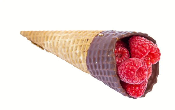 Raspberry ice cream cone isolated on white background. — Stock Photo, Image