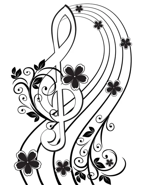 Musical background with a treble clef and a flower pattern — Stock Vector