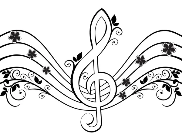 Muzikale achtergrond met een verdrievoudiging clef en een bloemenpatroon — Stockvector