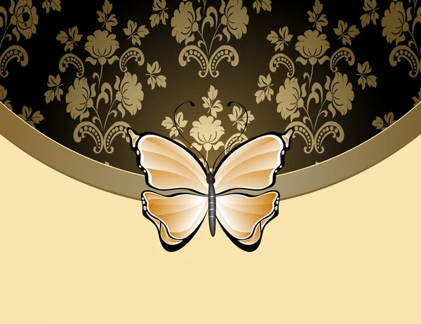 Beige flower background with the butterfly and a tape — Stock Vector