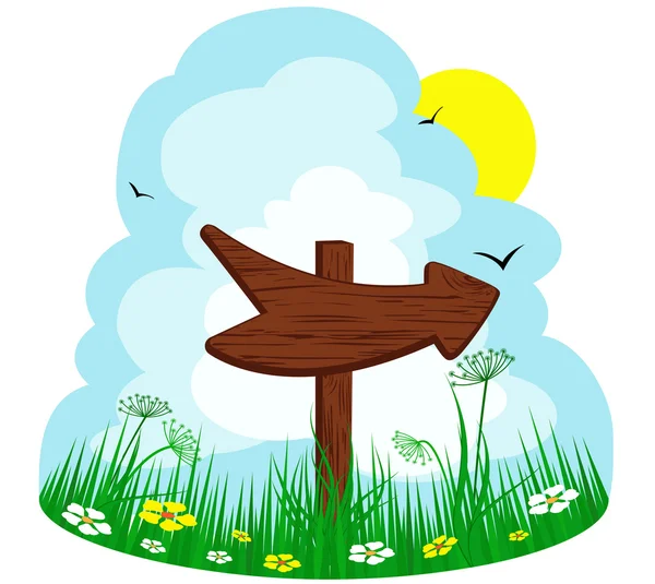 Flèche en bois sur le paysage d'été — Image vectorielle