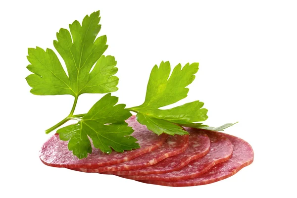 Świeże salami z oddziału pietruszka — Zdjęcie stockowe
