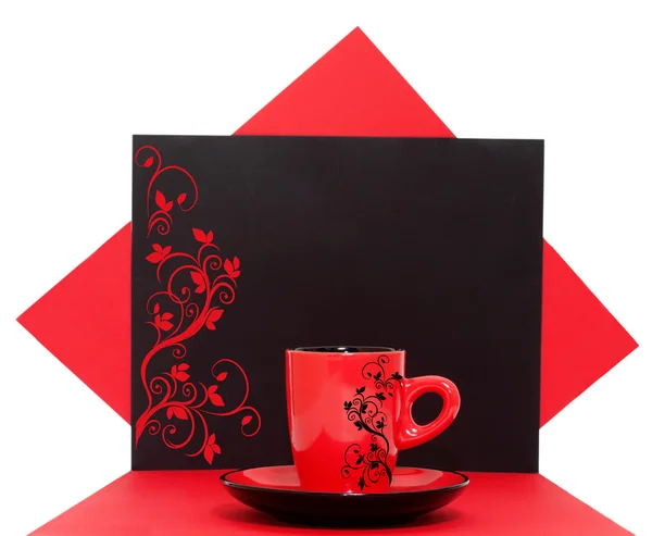 Taza de café rojo sobre fondo negro — Foto de Stock