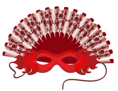 Hand-held fan and a mask. clipart