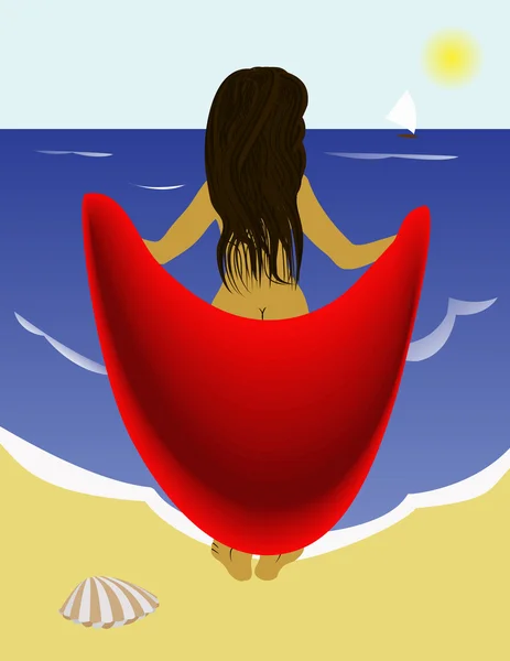 stock vector Vector image of the girl on the beach.