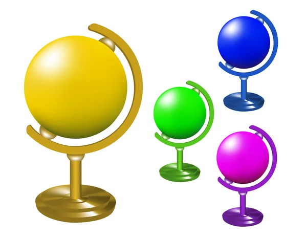 Set of colored globes on a stand. — Stock Vector