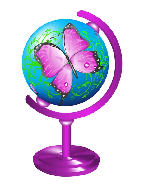 Globus mit dem Bild eines Schmetterlings. — Stockvektor