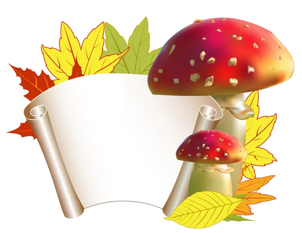 Cartão de saudação de outono com folhas e cogumelos — Vetor de Stock