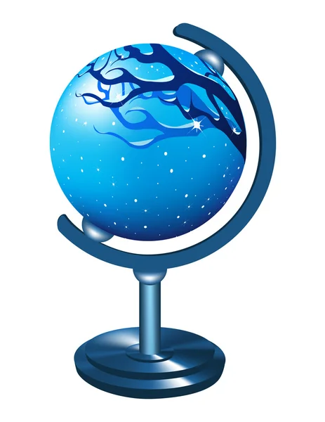 Globe with the image of the winter landscape. — Stock Vector