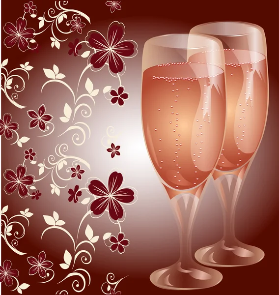 Bardak şampanya ile parlak kartpostal — Stok Vektör