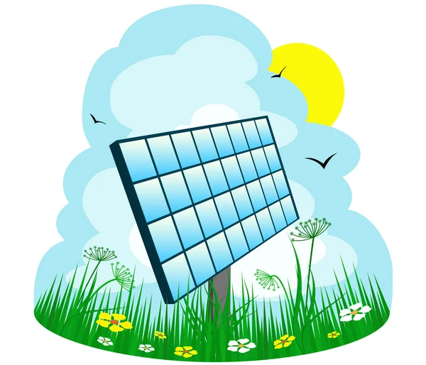 Solar panel on the meadow — Stock Vector