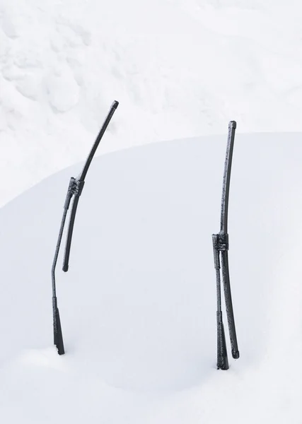 stock image Snow buried car with wipers up