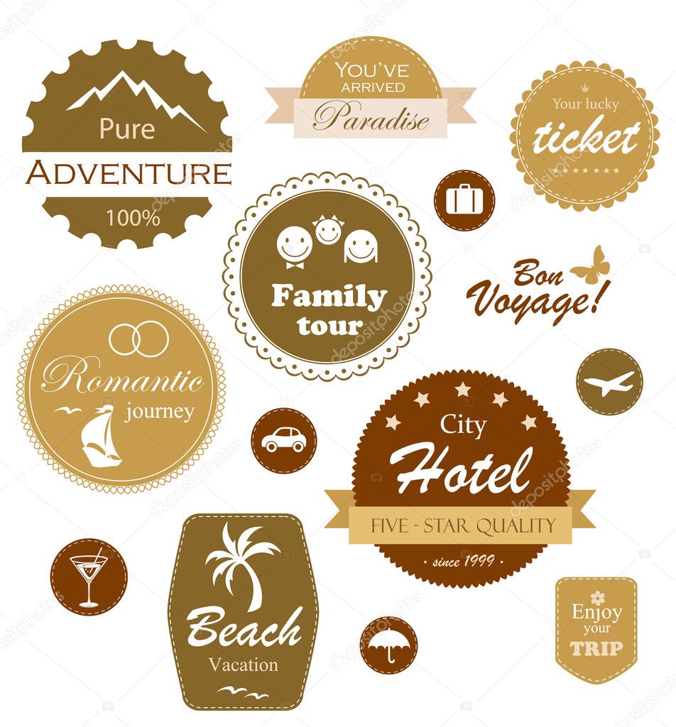Set of travel and vacation labels, badges and emblems