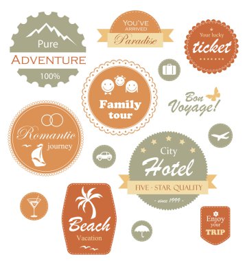 Travel and vacation label, badge and emblem set clipart