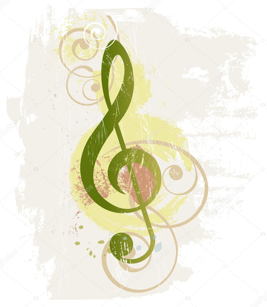 Grunge music background with treble clef