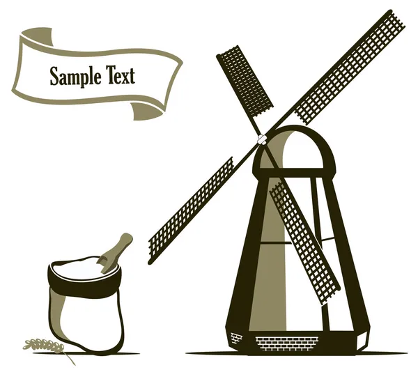 Moulin à vent et emblèmes de farine — Image vectorielle
