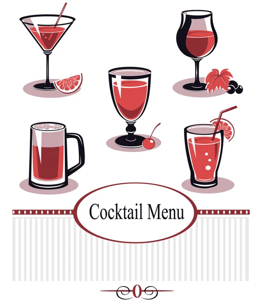 夏の飲み物およびカクテル グラス アイコンを設定 — ストックベクタ