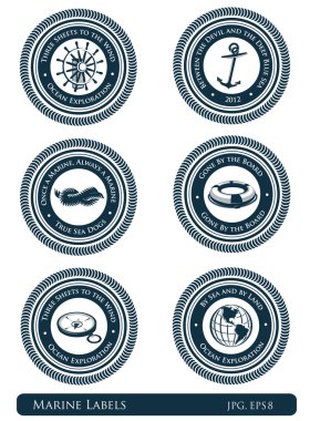 Nautical labels with marine slogans clipart