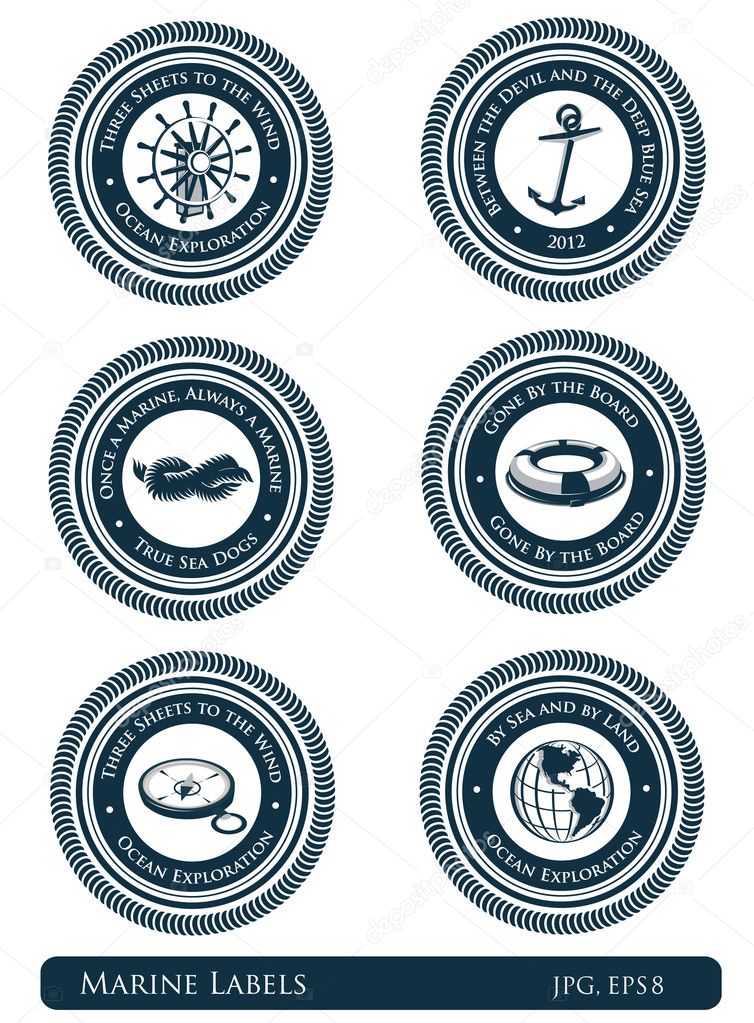 Nautical labels with marine slogans